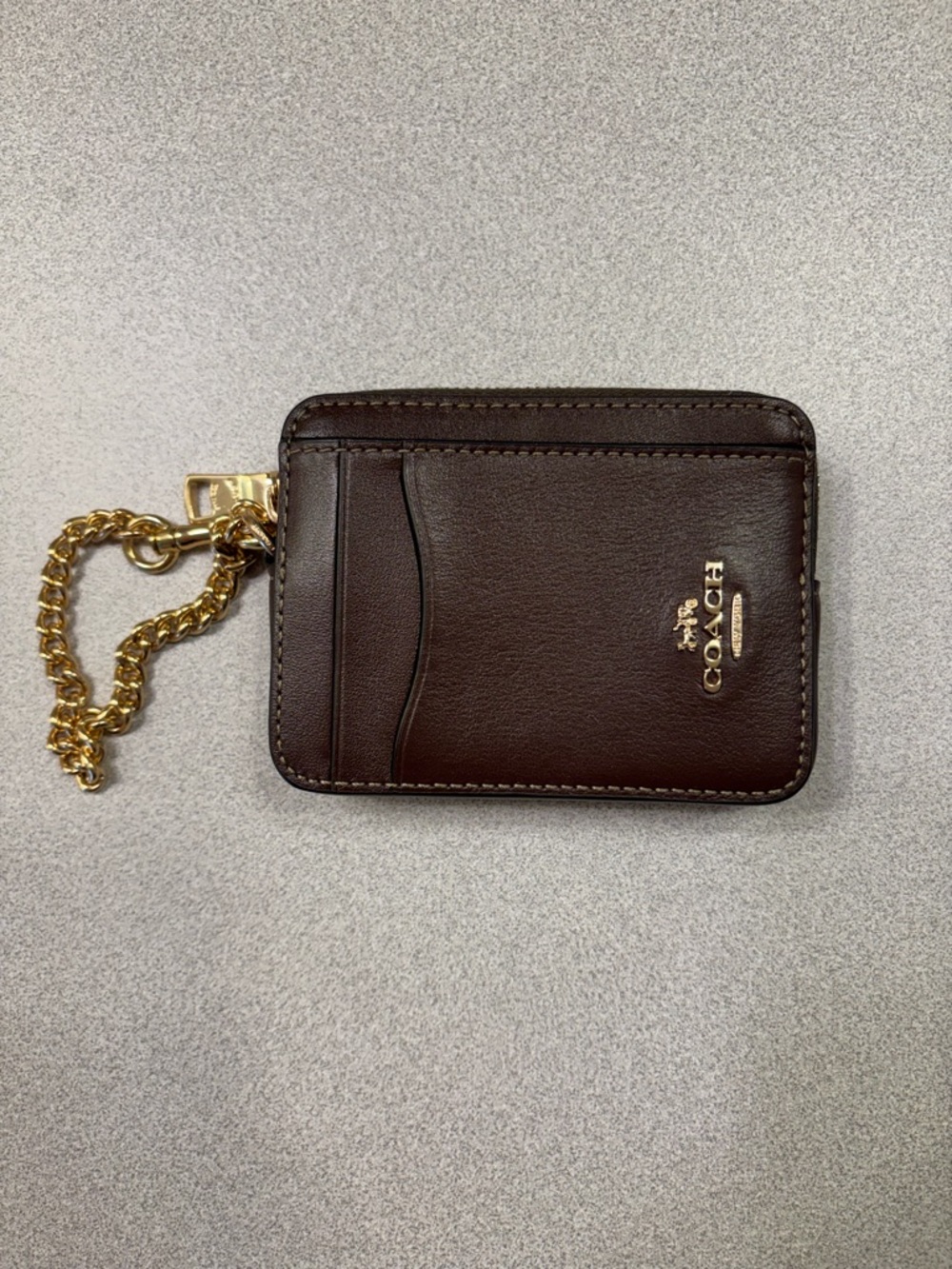 Coach Brown Leather Card & Key Chain Holder with Gold Hardware